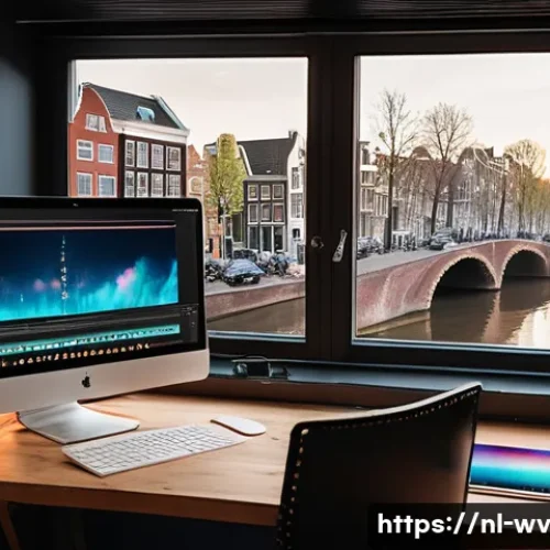 Home 33 부업으로 가능한 영상 편집 서비스 - A cozy home video editing workspace in a typical Dutch apartment, featuring a modern desk with a hig...
