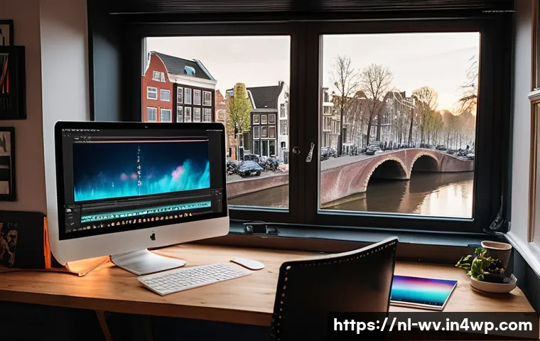 부업으로 가능한 영상 편집 서비스 - A cozy home video editing workspace in a typical Dutch apartment, featuring a modern desk with a hig...